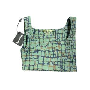 Skatie Women's XS Green Printed Bikini Scoop Swim Top NWT